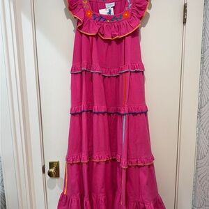 Mi Golondrina Fuchsia Dress with Floral Embroidery